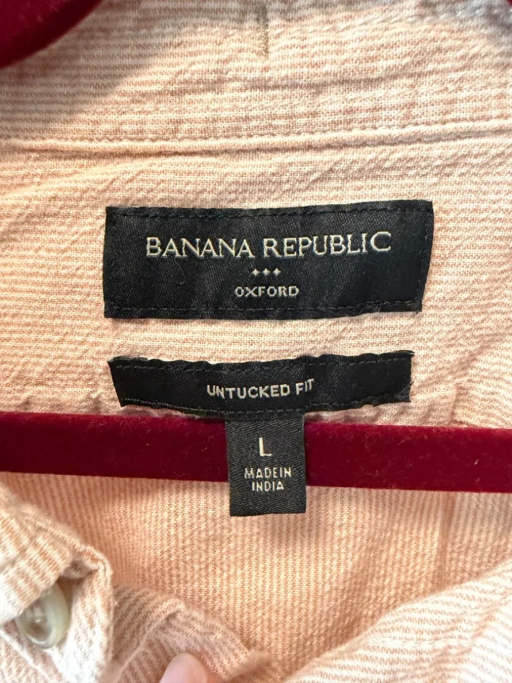 Banana Republic Untucked Fit Oxford Stripe Button Down Shirt Pink White Men's L